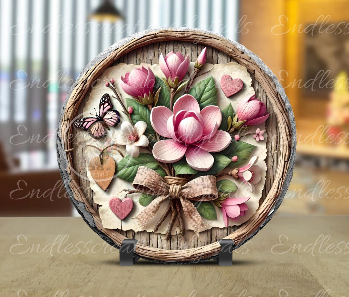 HOME IS WHERE Heart Magnolia door hanger, wreath sign, round slate,  for sublimation high resolution can be resized, 2 files 1 blank, resize