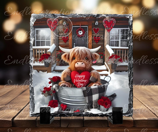 Valentines Highland Cow Red Truck, digital download only, 2 files, 1 blank for your own text, 300 DPI