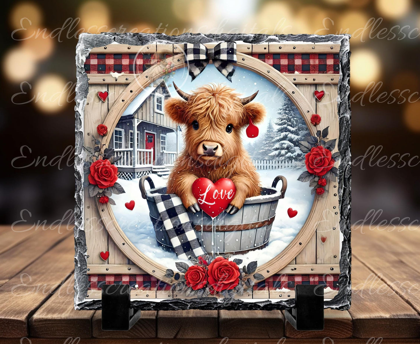 Valentines Highland WASHTUB, digital download only, 2 files, 1 blank for your own text, 300 DPI