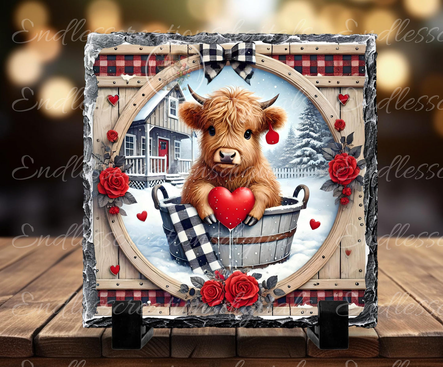 Valentines Highland WASHTUB, digital download only, 2 files, 1 blank for your own text, 300 DPI