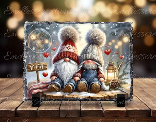 VALENTINES GNOME COUPLE, digital download only, 2 files, 1 blank for your own text, 300 dpi