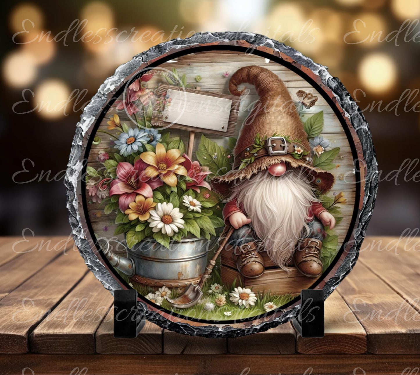 SPRING GNOME SUBLIMATION door hanger, wreath sign, slate, clock etc. for sublimation high resolution 2 files, 1 blank for own text