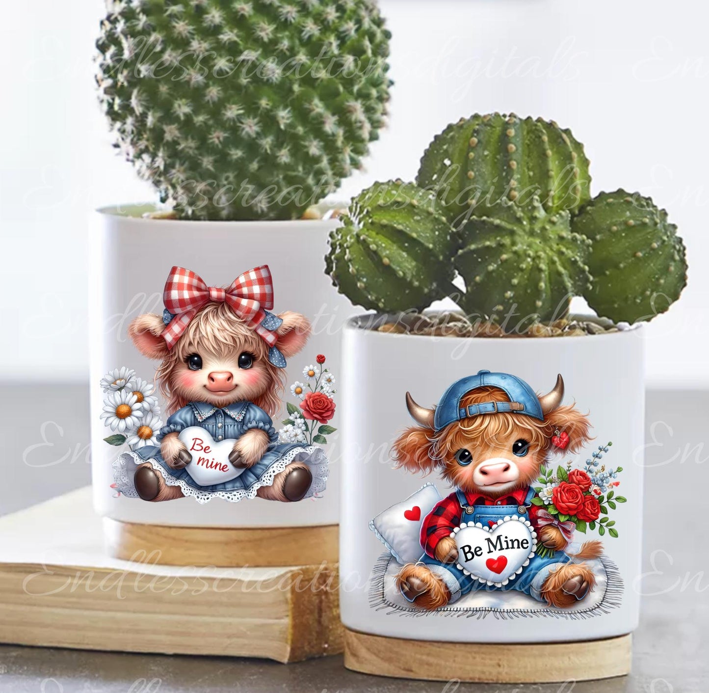 VALENTINES HIGHLAND COW Pillow covers, tea towel mugs plant pots etc. sublimation package of 5 high definition 300 Dpi, transparent