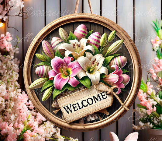 EASTER FLORAL BOUQUET Sign, door hanger, slate for sublimation high resolution, 2 files for download, 1 add your own text