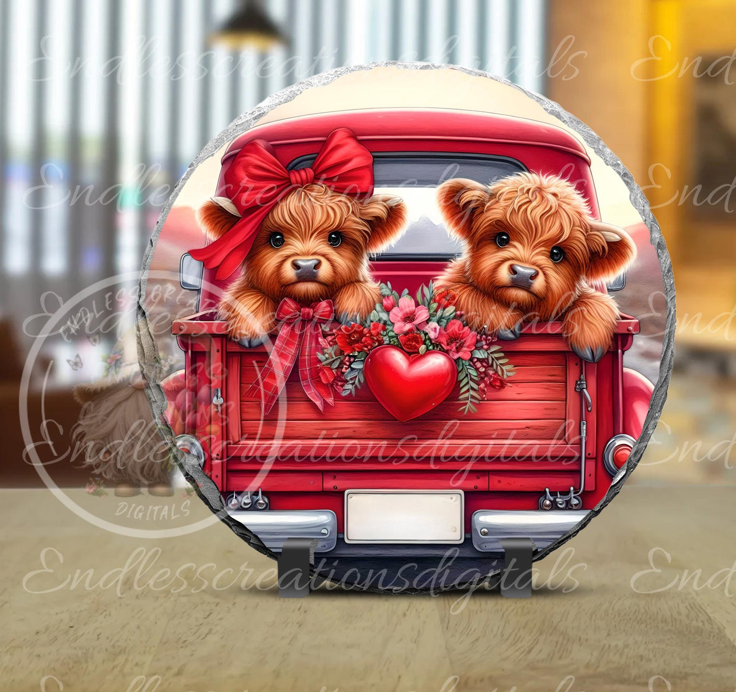 HAPPY VALENTINES HIGHLAND Cow door hanger, keychain, round slate, for sublimation, 2 files for download, 1 add your own text can be resized