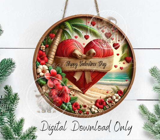 HAPPY VALENTINES TROPICAL door hanger, keychain, round slate, for sublimation, 2 files for download, 1 add your own text can be resized