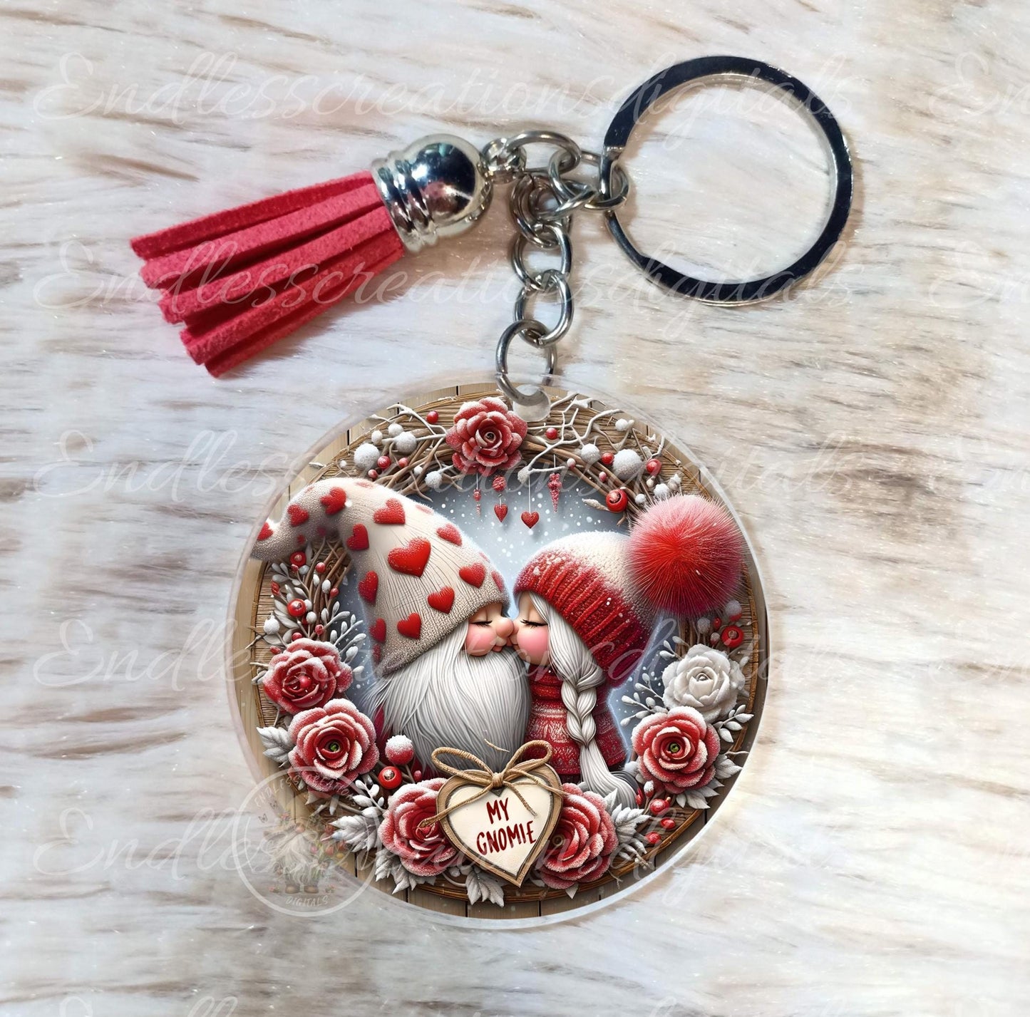 VALENTINES KISSING GNOMES  door hanger keychain, round slate,  for sublimation high resolution can be resized, 2 files 1 blank, resize