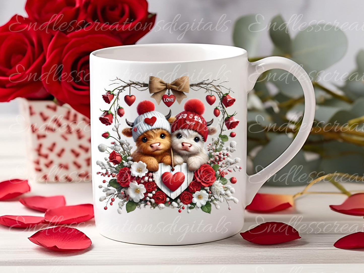 VALENTINES HIGHLAND COW, Cardinals,  Pillow covers, tea towel mugs, plant pots etc sublimation package of 5  300 Dpi png,  add your own text