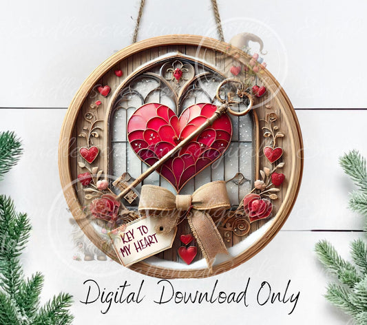 KEY TO MY Heart Valentines/Spring door hanger, keychain round slate,  for sublimation high resolution can be resized, 2 files 1 blank,