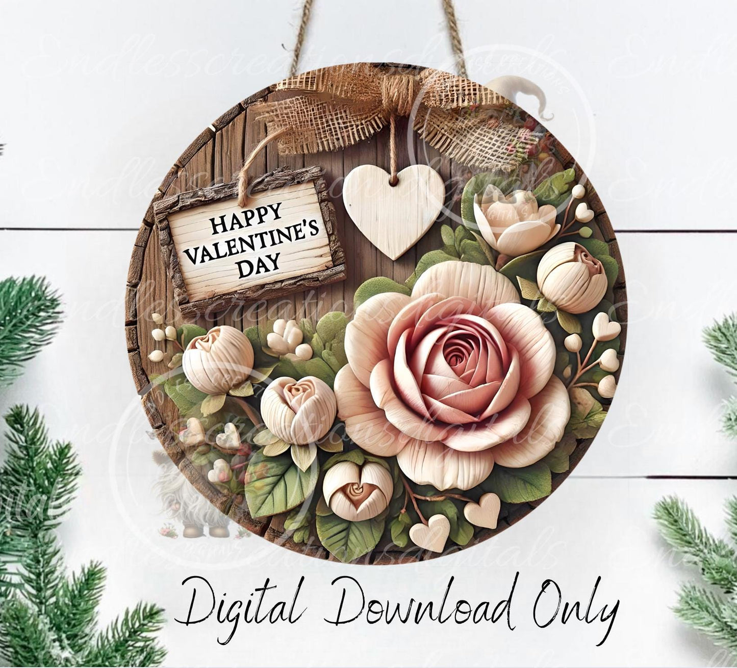 MAGNOLIA VALENTINES/SPRING door hanger keychain, round slate,  for sublimation high resolution can be resized, 2 files 1 blank, resize