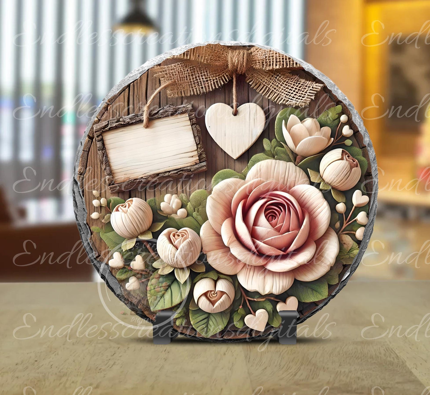 MAGNOLIA VALENTINES/SPRING door hanger keychain, round slate,  for sublimation high resolution can be resized, 2 files 1 blank, resize