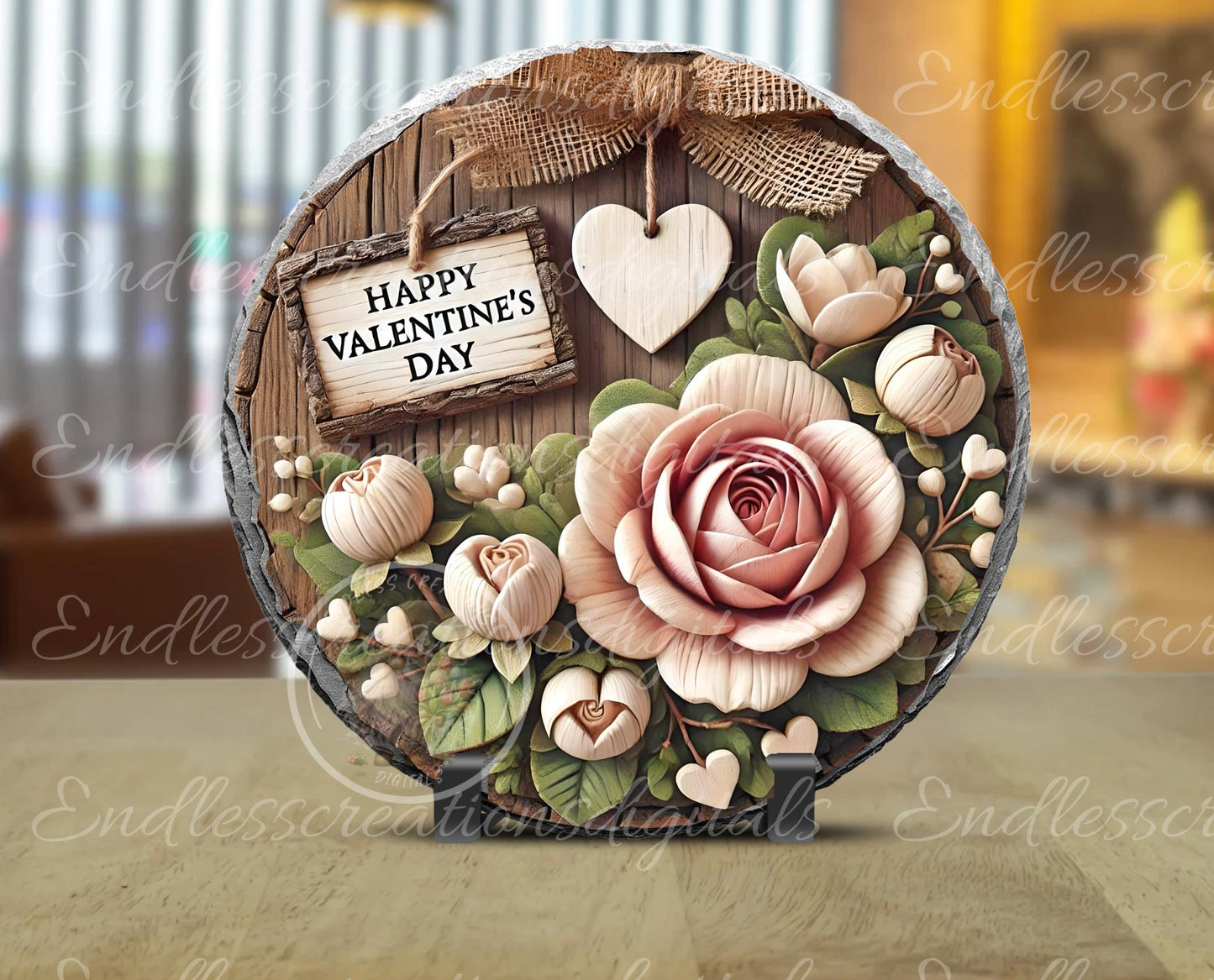 MAGNOLIA VALENTINES/SPRING door hanger keychain, round slate,  for sublimation high resolution can be resized, 2 files 1 blank, resize