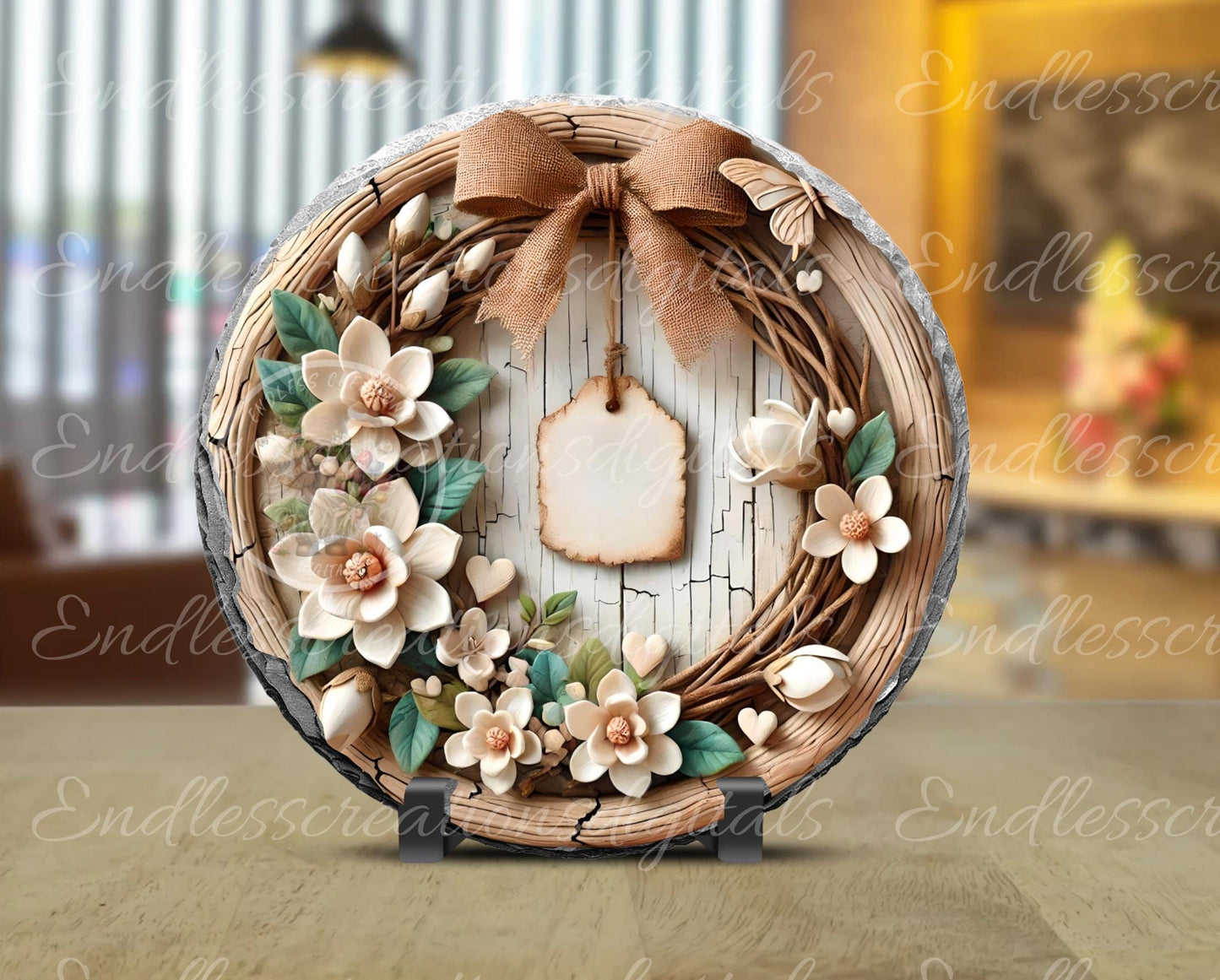 LOVE LIVES HERE SPRING Magnolia door hanger, wreath sign, round slate,  for sublimation high resolution can be resized, 2 files 1 blank, resize