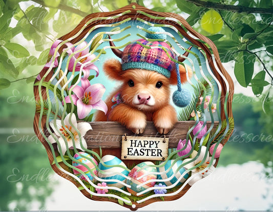 EASTER HIGHLAND BABY Cow Wreath Sign, door hanger windspinner slate for sublimation high resolution 2 files for download 1 add your own text