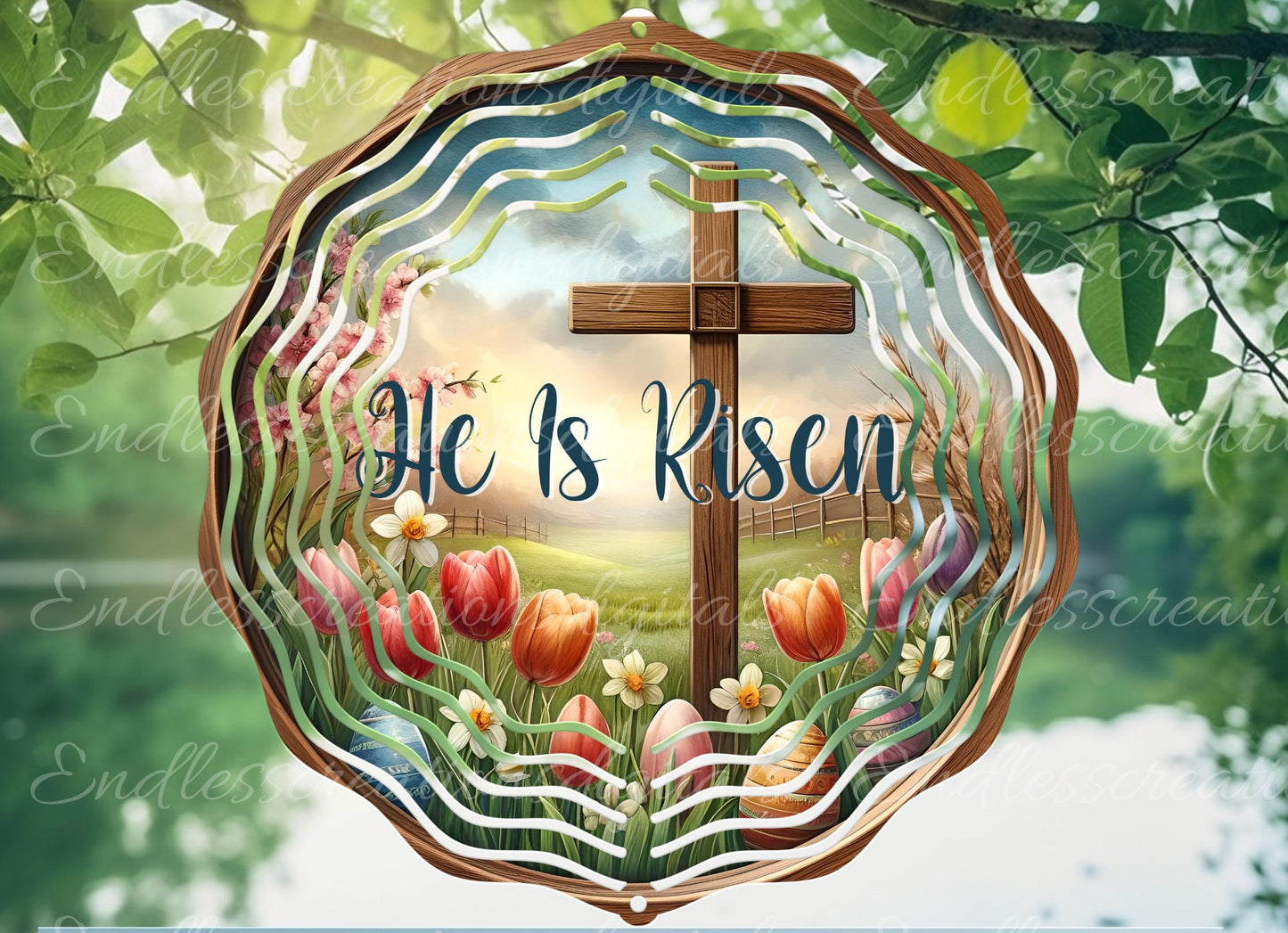 HE IS RISEN Easter Wreath Sign, door hanger wind spinner slate for sublimation high resolution 2 files for download 1 add your own text