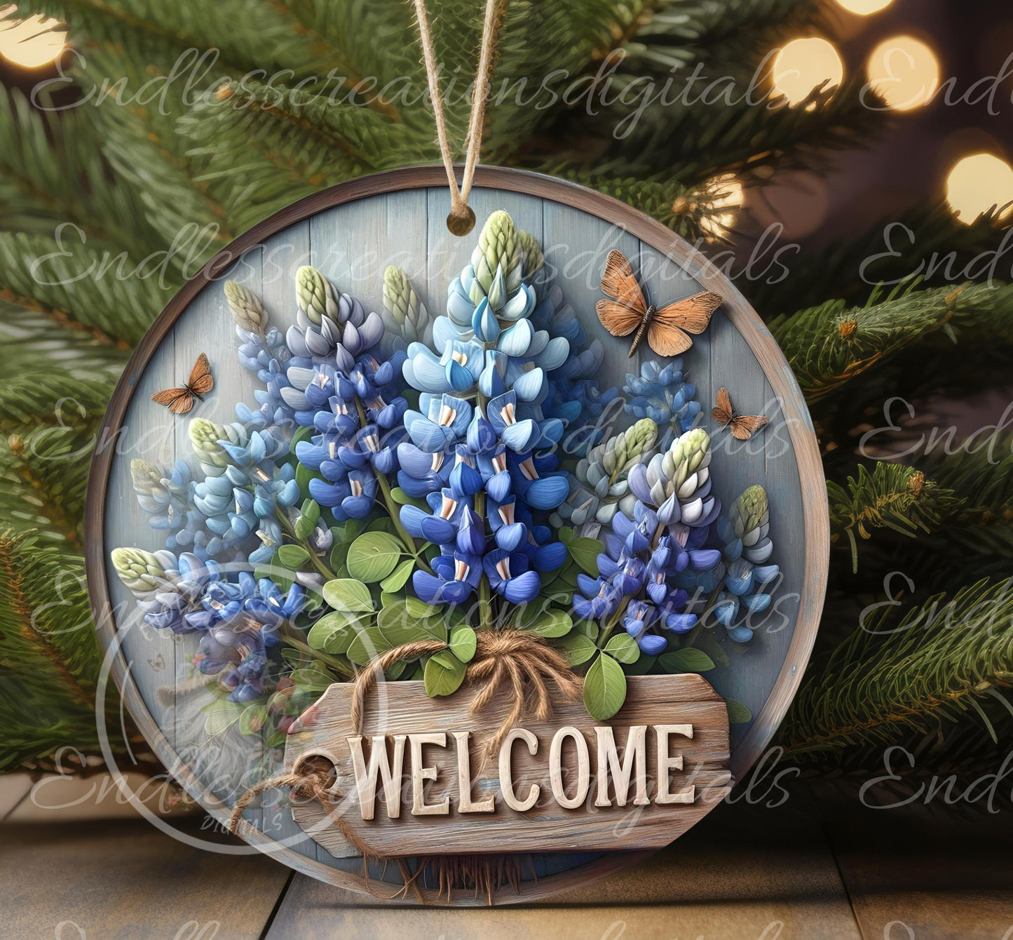 WELCOME BLUEBONNETS SPRING door hanger, keychain, round slate,  for sublimation high resolution can be resized, 2 files 1 blank, resize