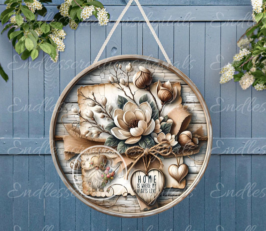 MAGNOLIA HOME Spring door hanger keychain, round slate,  for sublimation high resolution can be resized, 2 files 1 blank, resize