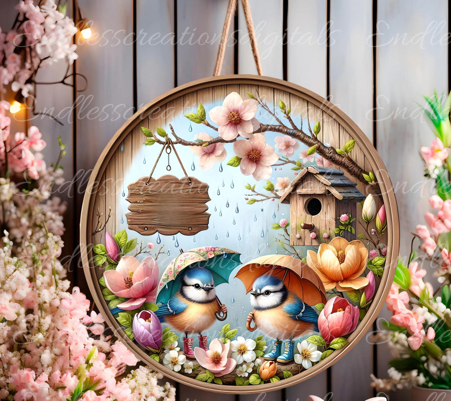 SPRING BABY BLUEJAYS Wreath Sign, door hanger, wind spinners, slate for sublimation high resolution 2 files for download 1 add your own text