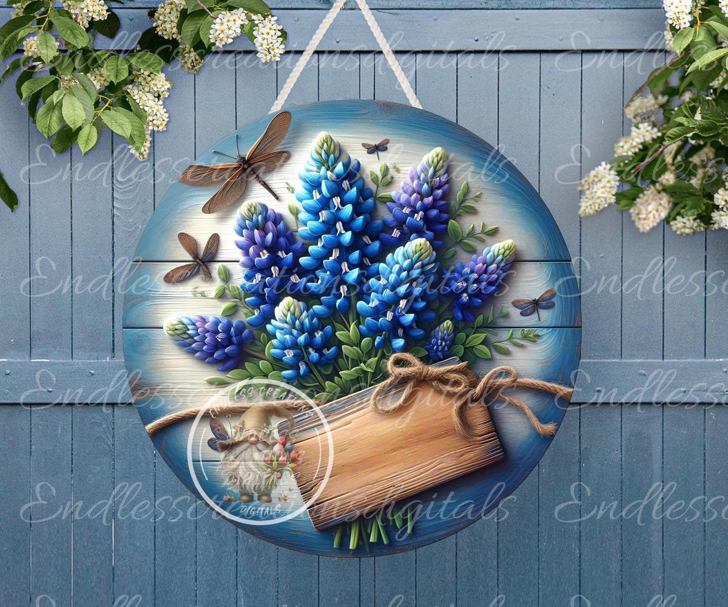 WELCOME BLUEBONNETS SPRING door hanger, keychain, round slate,  for sublimation high resolution can be resized, 2 files 1 blank, resize