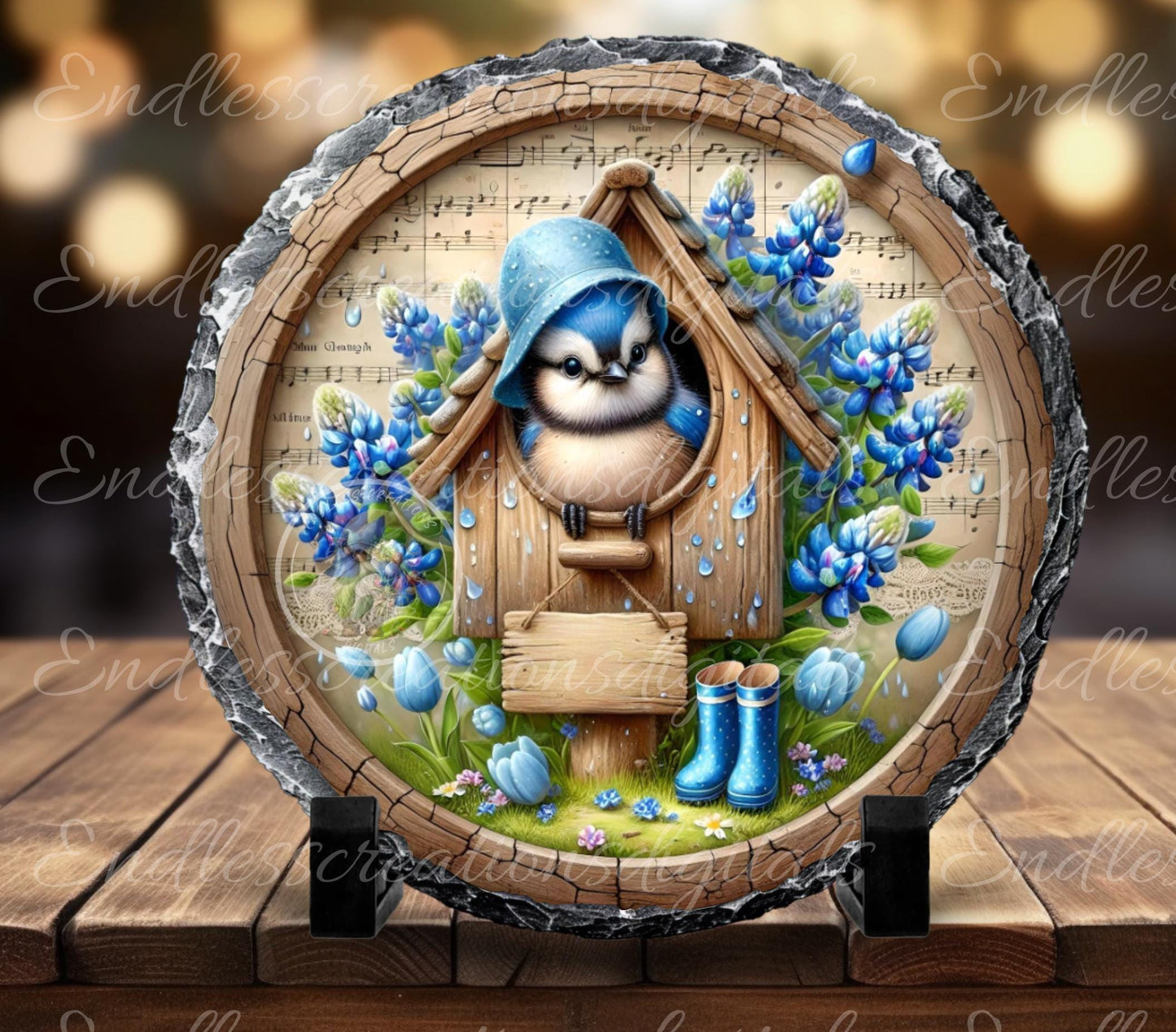 SPRING BABY BLUEJAYS Wreath Sign, door hanger, wind spinners, slate for sublimation high resolution 2 files for download 1 add your own text