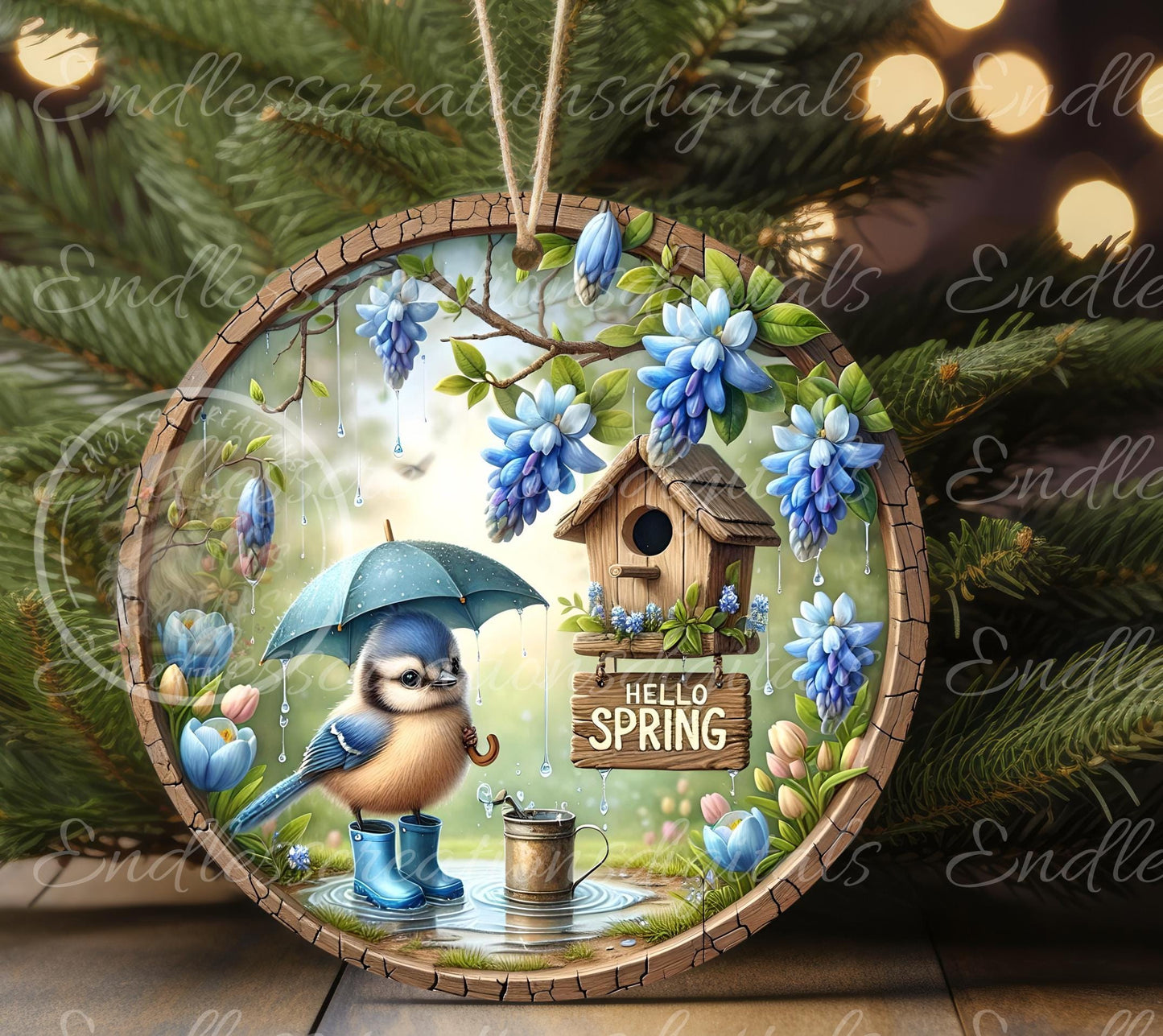 SPRING BABY BLUEJAYS Wreath Sign, door hanger, wind spinners, slate for sublimation high resolution 2 files for download 1 add your own text