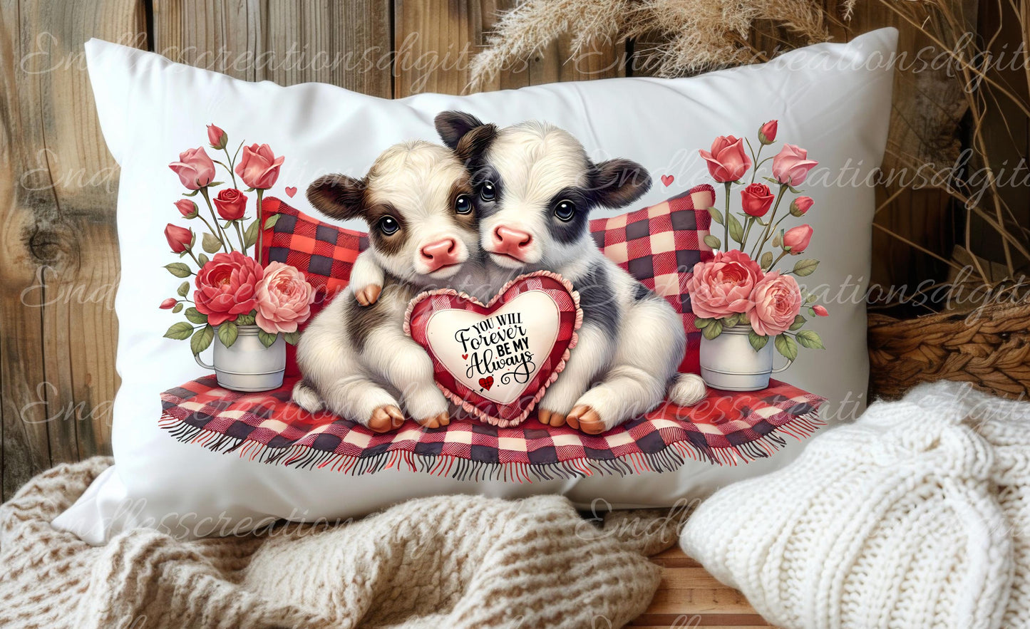 LOVE COWS VALENTINES pillow covers, tea towel, mugs, slates etc. sublimation   5 high definition 300 Dpi, transparent, a