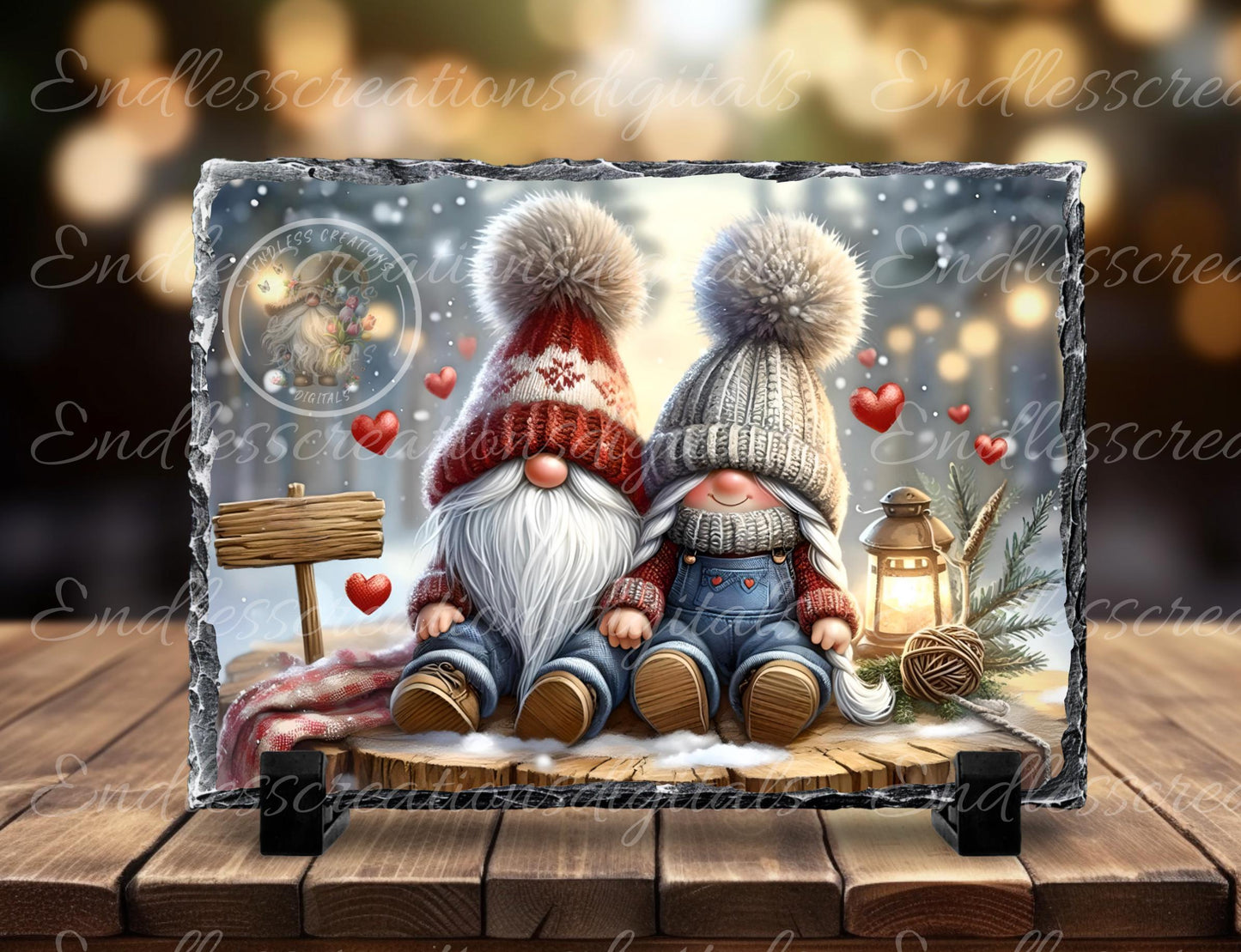VALENTINES GNOME COUPLE, digital download only, 2 files, 1 blank for your own text, 300 dpi
