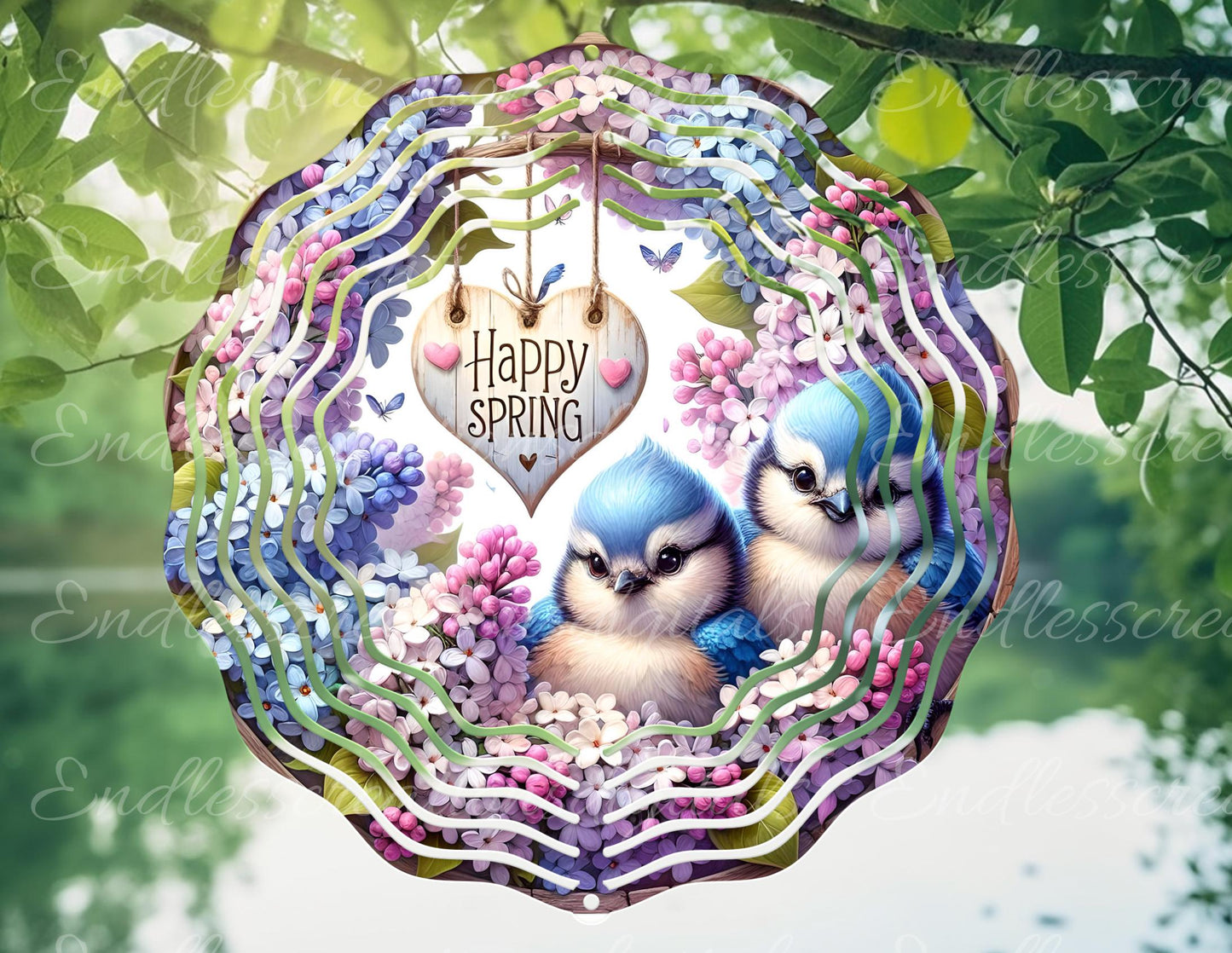 SPRING LILACS BABY BLUE JAY BIRDS Wreath Sign, door hanger, wind spinners slate for sublimation high resolution 2 files for download 1 add your own text