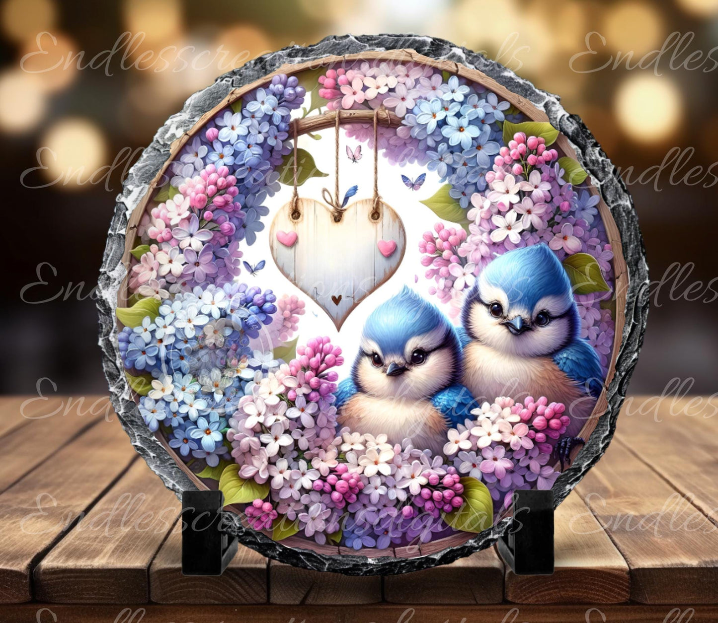 SPRING LILACS BABY BLUE JAY BIRDS Wreath Sign, door hanger, wind spinners slate for sublimation high resolution 2 files for download 1 add your own text