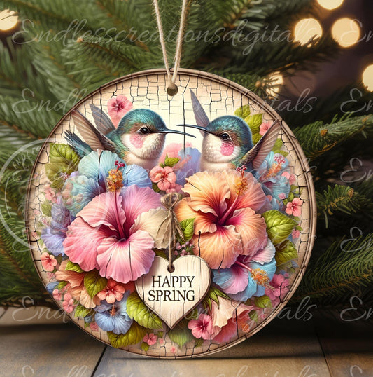 SPRING HIBISCUS HUMMINGBIRDS ROUND