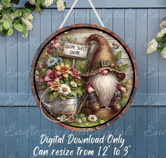 SPRING GNOME SUBLIMATION door hanger, wreath sign, slate, clock etc. for sublimation high resolution 2 files, 1 blank for own text