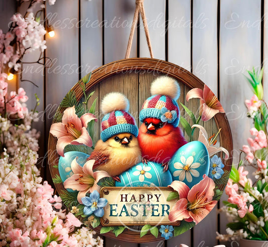 EASTER BABY CARDINALS Wreath Sign, door hanger, slate for sublimation high resolution 2 files for download 1 add your own text