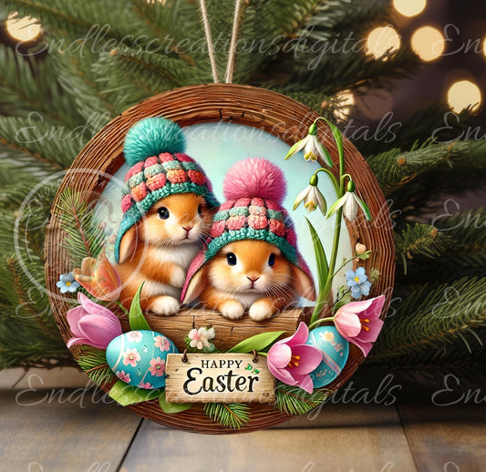 HAPPY EASTER BUNNIES Wreath Sign, door hanger, slate for sublimation high resolution 2 files for download 1 add your own text