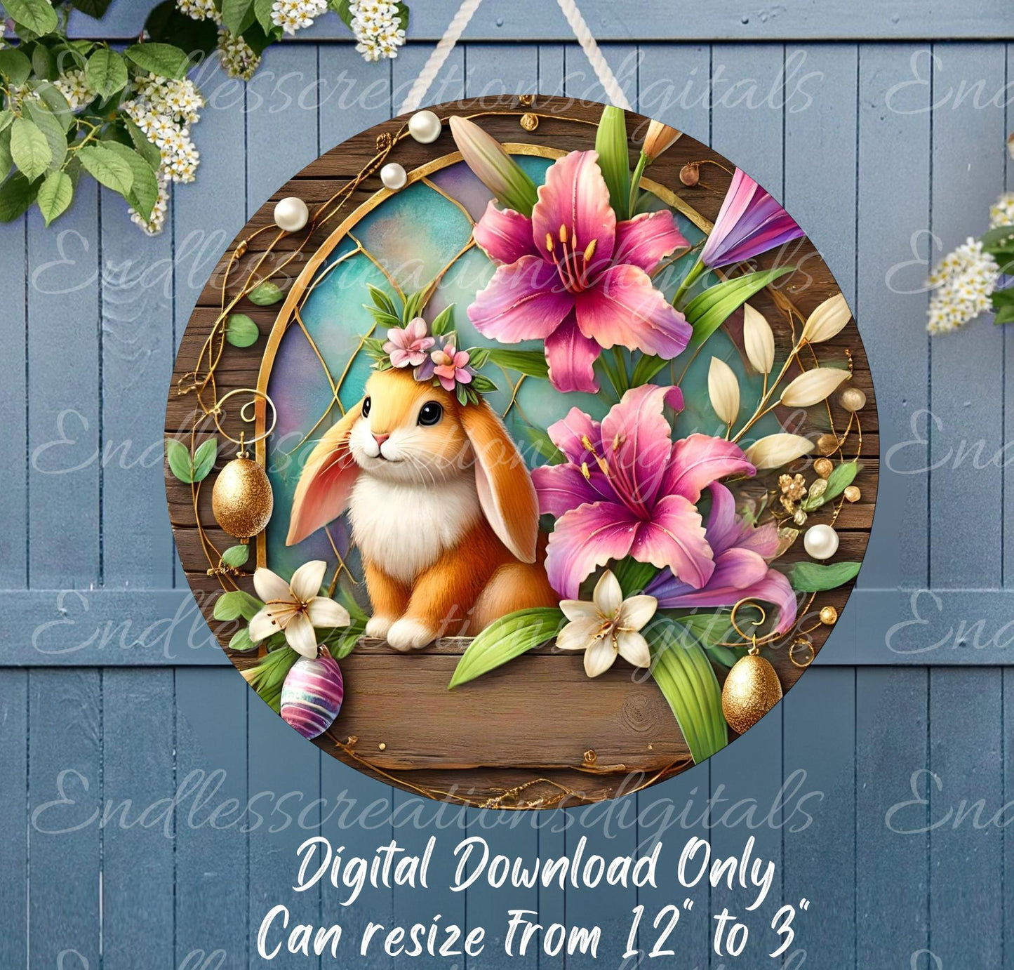 EASTER SUBLIMATION WREATH Sign, door hanger, slate for sublimation high resolution, 2 files for download, 1 add your own text