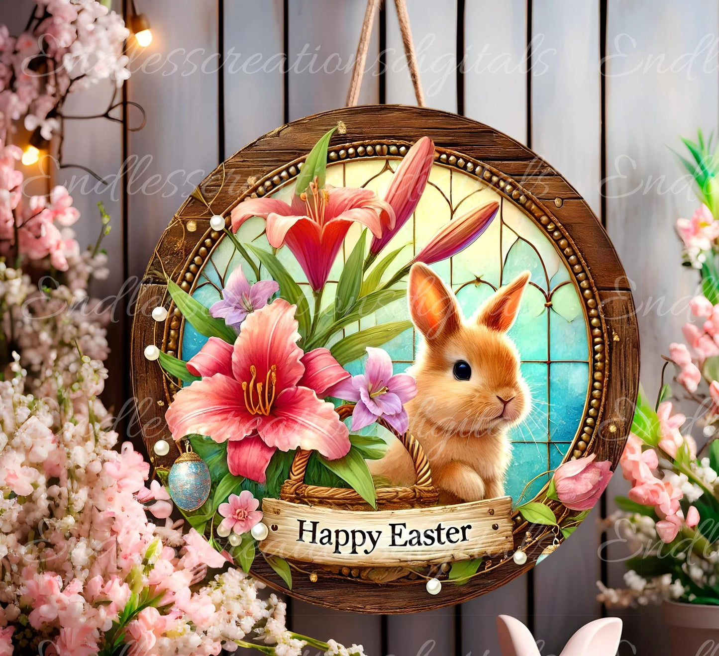 EASTER SUBLIMATION WREATH Sign, door hanger, slate for sublimation high resolution, 2 files for download, 1 add your own text