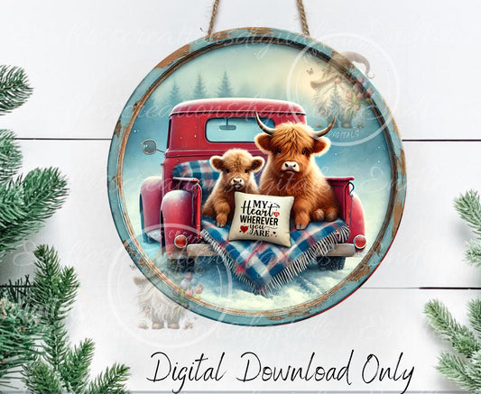 HIGHLAND COW VALENTINES Wreath Sign, door hanger, slate for sublimation high resolution, 2 files for download, 1 add your own text