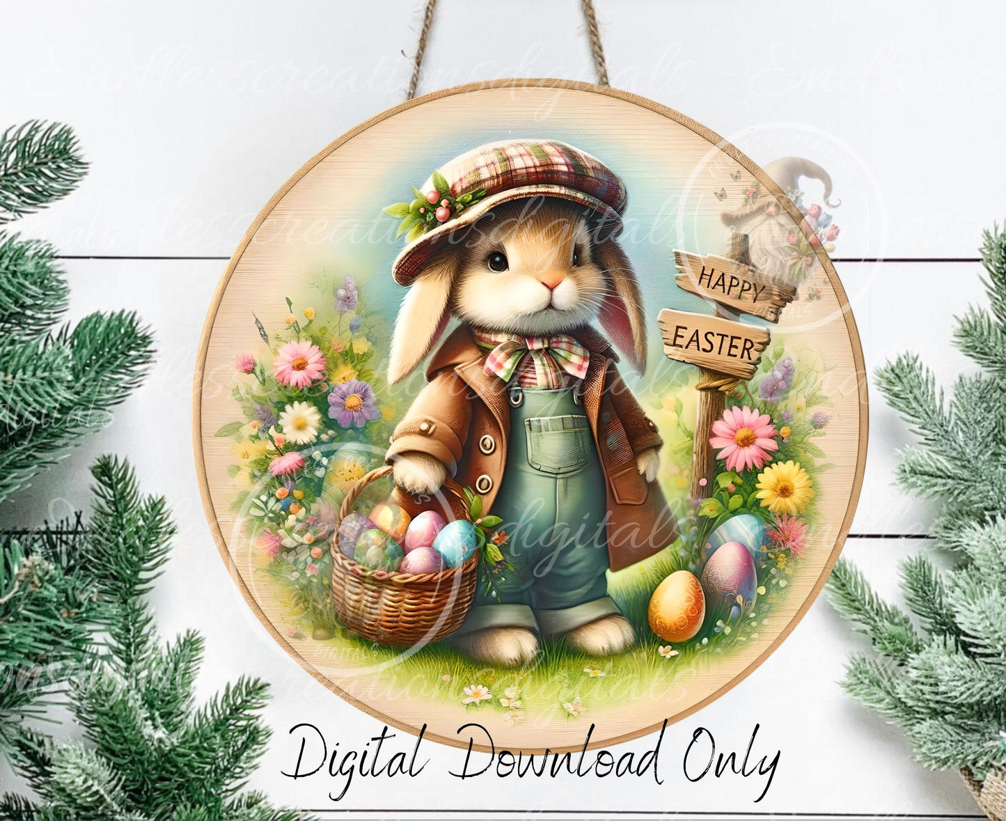 EASTER SUBLIMATION WREATH Sign, door hanger, slate for sublimation high resolution, 2 files for download, 1 add your own text