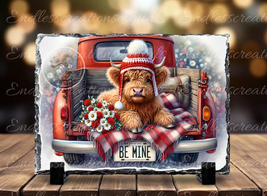 VALENTINES BE MINE Highland Cow, digital download only, 2 files, 1 blank for your own text, 300 dpi