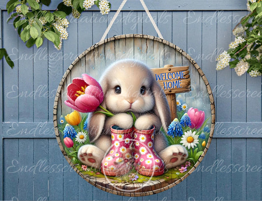 EASTER LOP BUNNY Spring Floral Wreath Sign, door hanger, slate for sublimation high resolution 2 files for download 1 add your own text