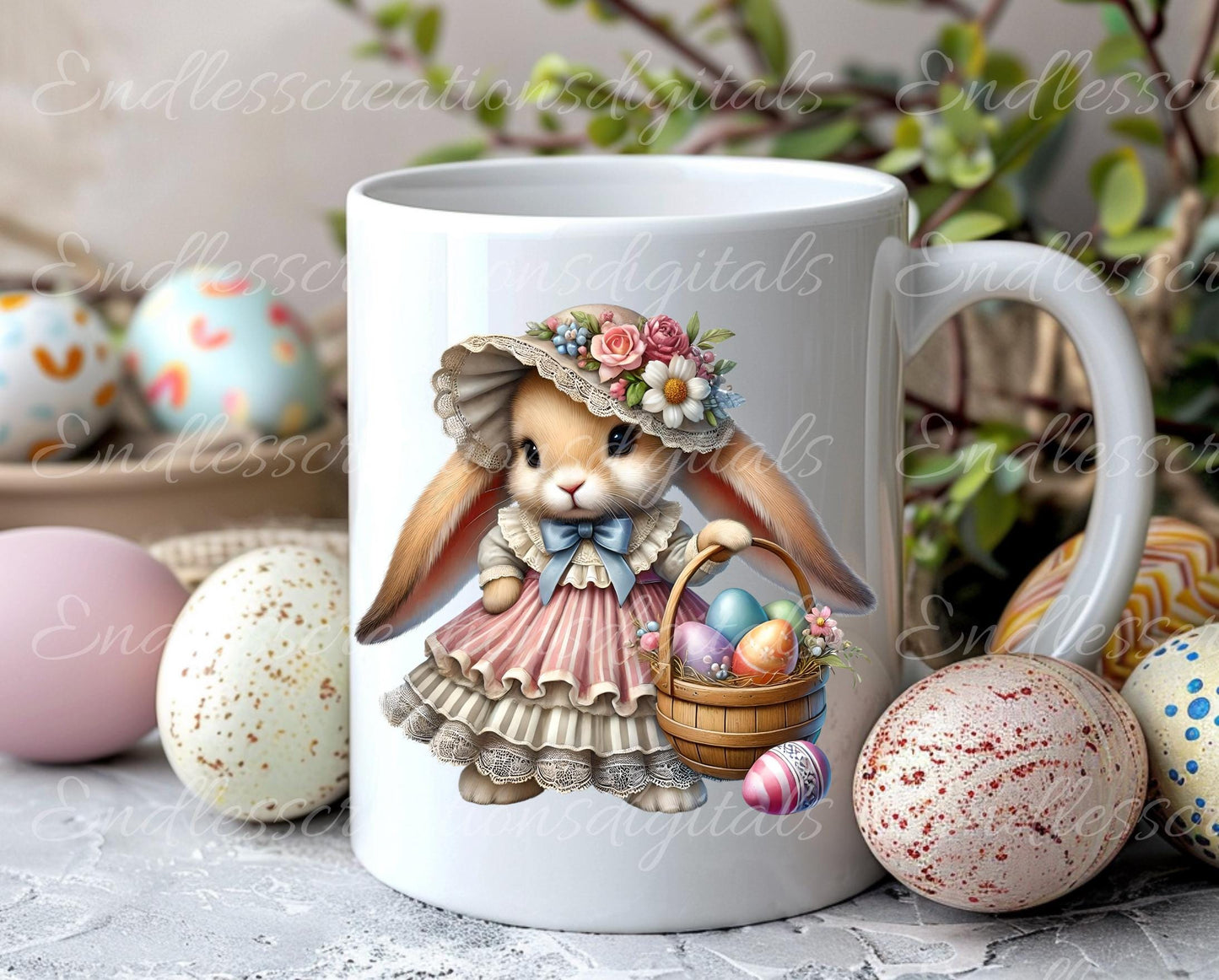 EASTER GIRL BUNNY,  Pillow covers, tea towel mugs, plant pots etc sublimation package of 5,  300 Dpi high quality png files for download