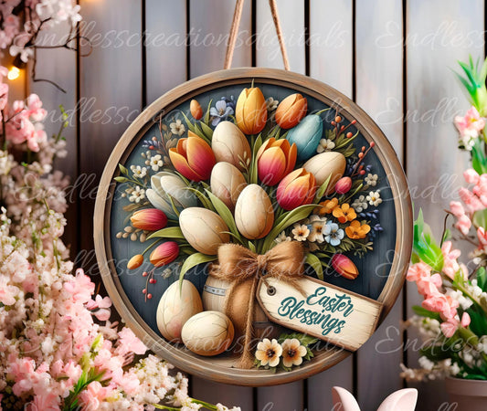 EASTER FLORAL BOUQUET Sign, door hanger, slate for sublimation high resolution, 2 files for download, 1 add your own text