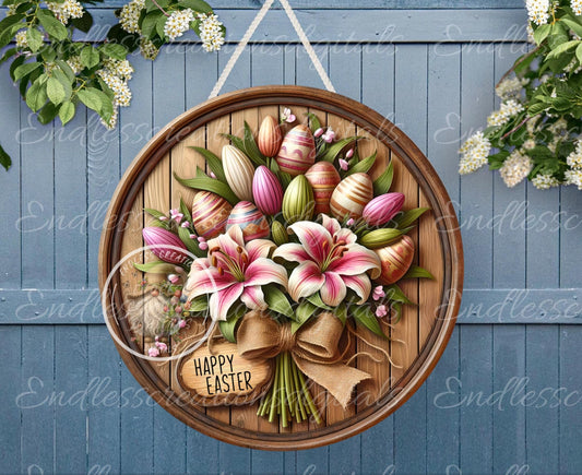 EASTER FLORAL BOUQUET Wreath Sign, door hanger, slate for sublimation high resolution, 2 files for download, 1 add your own text