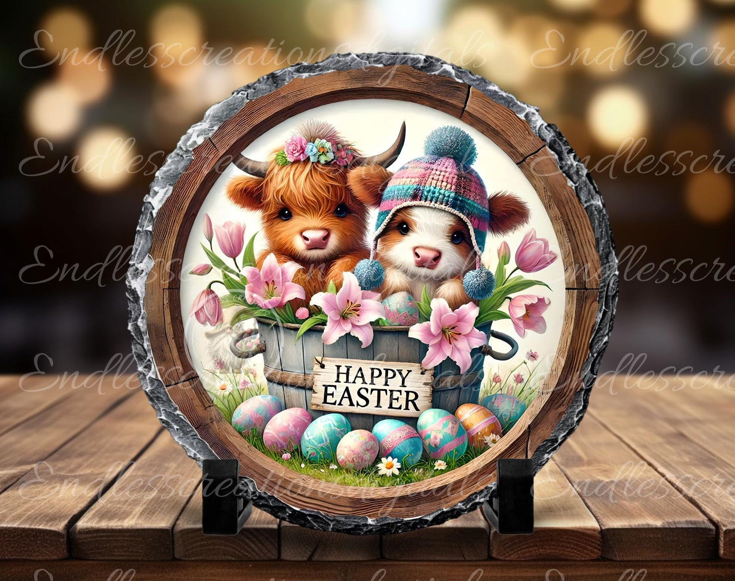 EASTER HIGHLAND COWS Wreath Sign, door hanger, wind spinner, slate for sublimation high resolution 2 files for download, 1 add your own text