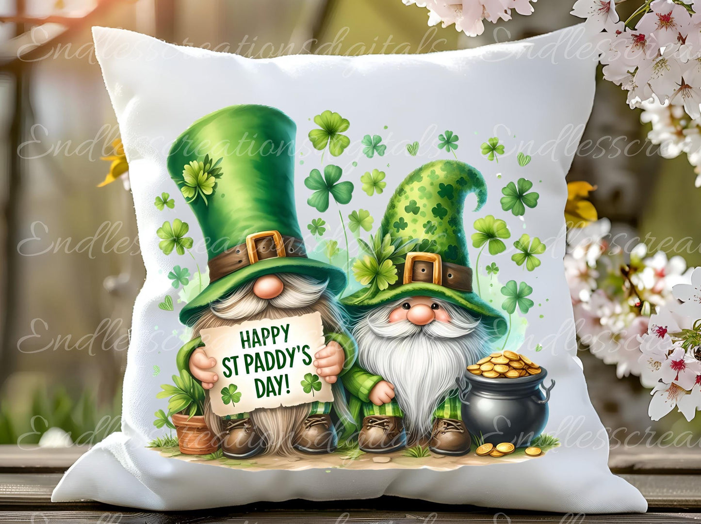 ST. PADDY'S DAY Spring  Pillow covers, tea towel mugs, plant pots etc sublimation package of 5,  300 Dpi high quality png files for download
