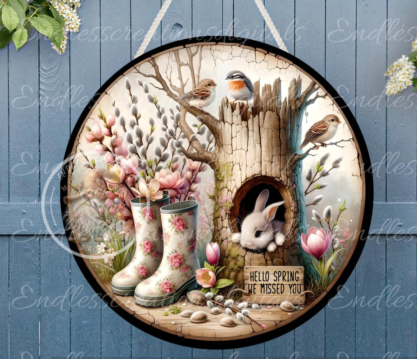 WELCOME BACK SPRING Wreath Sign, door hanger, wind spinners, slate for sublimation high resolution 2 files for download 1 add your own text
