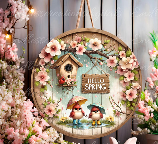 SPRING BABY BLUEJAYS Wreath Sign, door hanger, slate for sublimation high resolution 2 files for download 1 add your own text