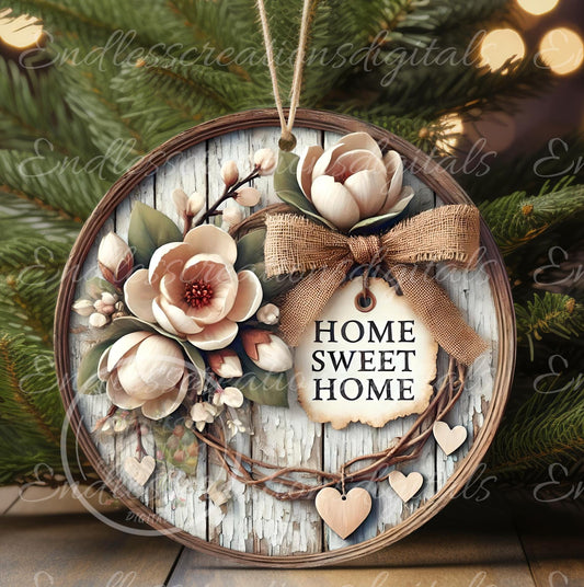 HOME SWEET HOME Spring door hanger keychain, round slate,  for sublimation high resolution can be resized, 2 files 1 blank, resize