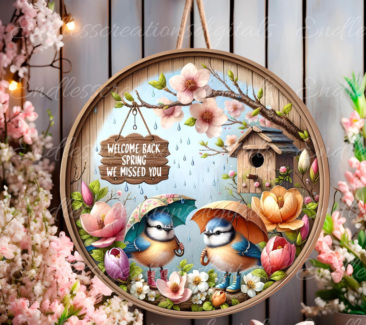 SPRING BABY BLUEJAYS Wreath Sign, door hanger, wind spinners, slate for sublimation high resolution 2 files for download 1 add your own text