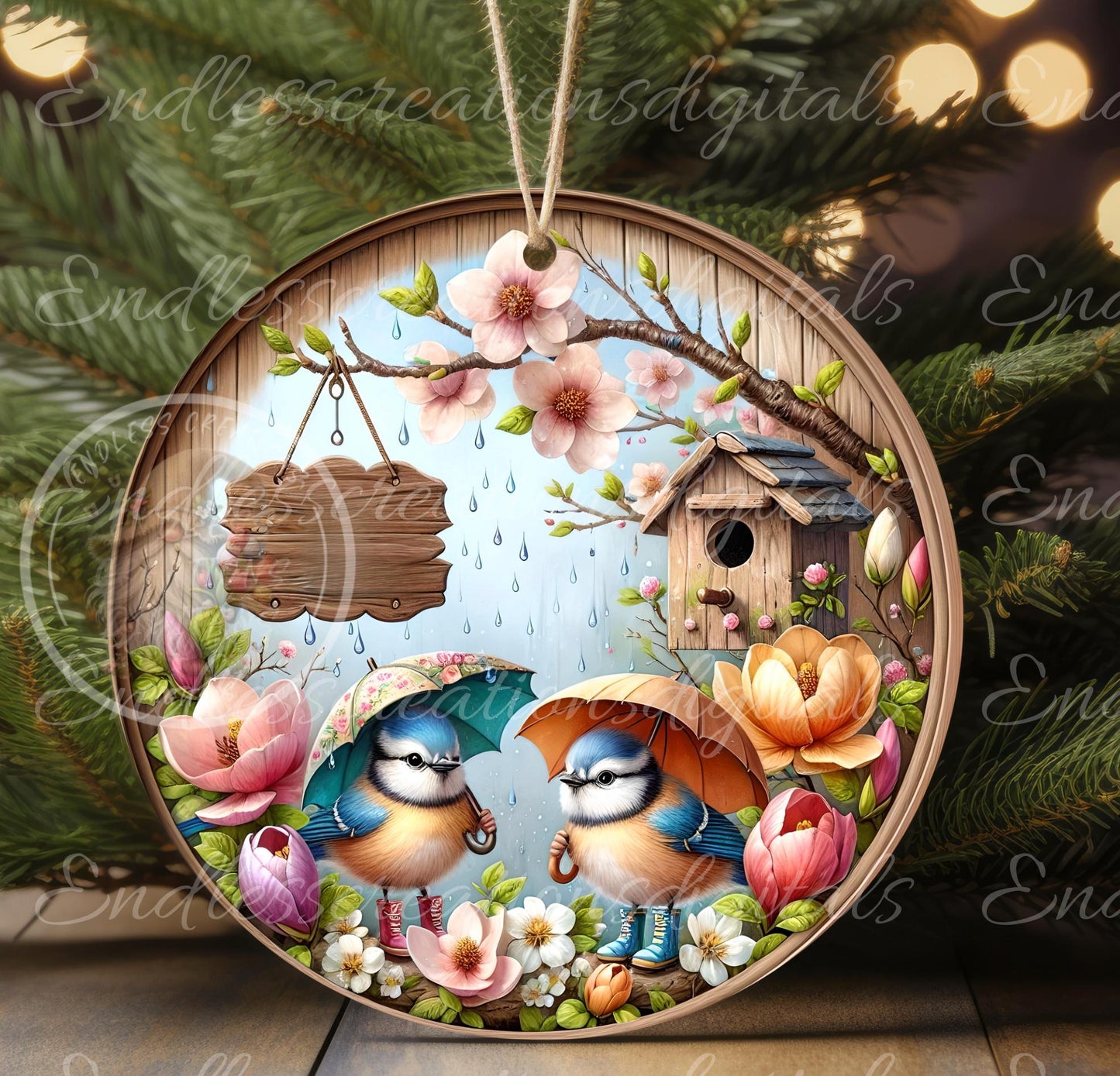 SPRING BABY BLUEJAYS Wreath Sign, door hanger, wind spinners, slate for sublimation high resolution 2 files for download 1 add your own text