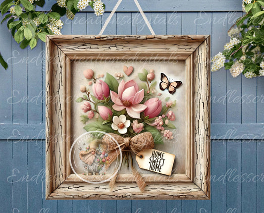MAGNOLIA SPRING SQUARE door hanger, wreath sign, slate,  for sublimation high resolution can be resized, 2 files 1 blank, resize
